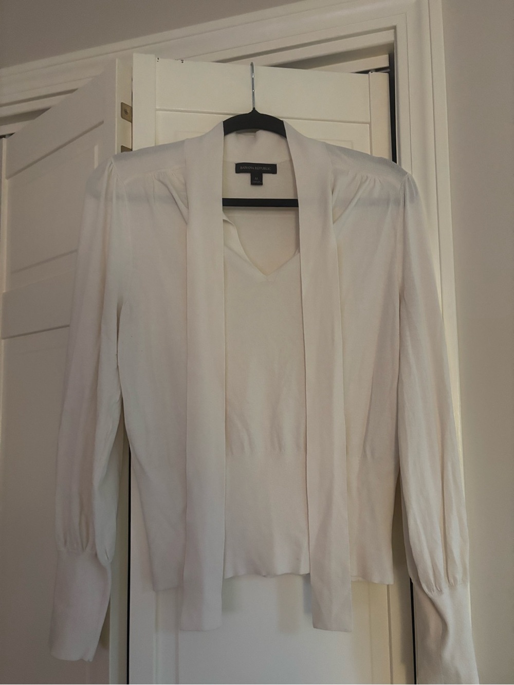 Banana Republic White Tie-Neck Blouse
